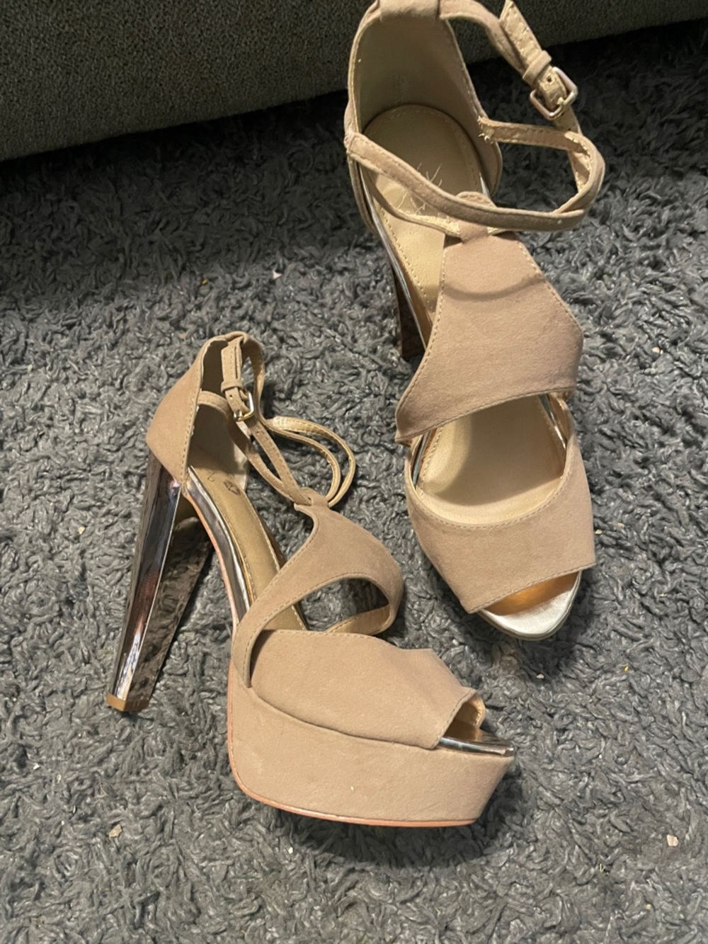 Colin Stuart Taupe Platform Ankle-Strap Heels